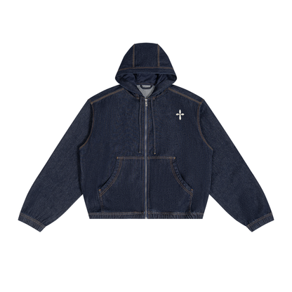 Men's Boxy Vintage Wash Hooded Denim Jacket